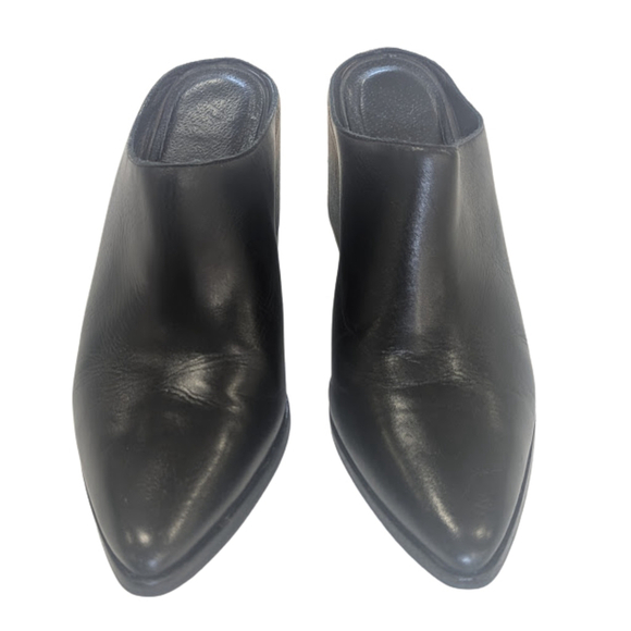 Sculptural Heel Black Leather Mules | Matisse Evie | Modern Minimalist Size 8M - Picture 2 of 9